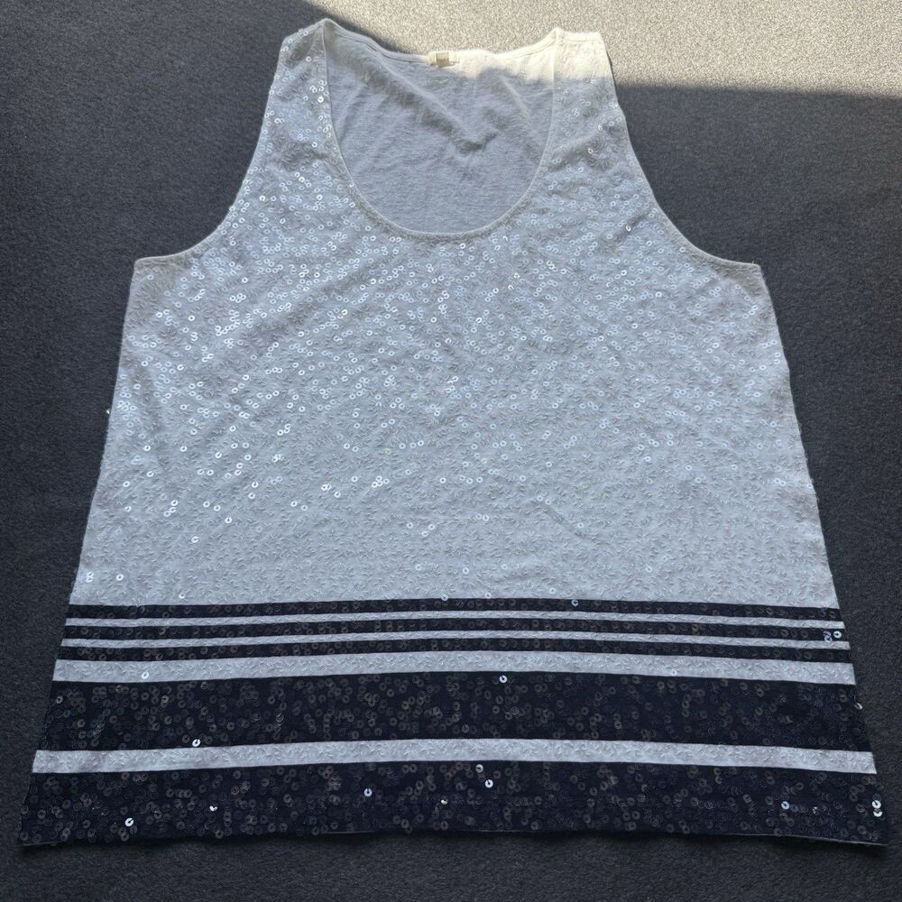 j crew womens sequins top xl black off white extra large retro scoop neck A14